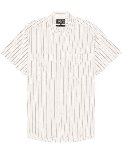 Beams Plus Work Short Sleeve Stripe Shirt - White