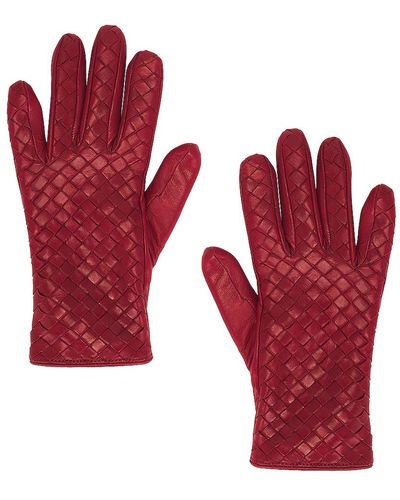 Bottega Veneta Soft Nappa Intreccio Gloves - Red
