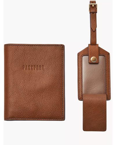 Fossil Passport Case And Luggage Tag Gift Set - Brown