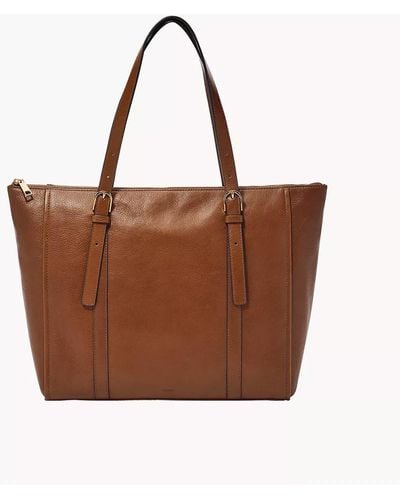 Fossil Carlie Leather Tote Bag Purse Handbag - Brown