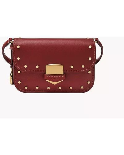 Fossil Lennox Leather Small Flap Crossbody Bag - Red