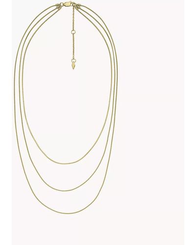 Fossil All Stacked Up Gold-tone Stainless Steel Multi-strand Necklace - White