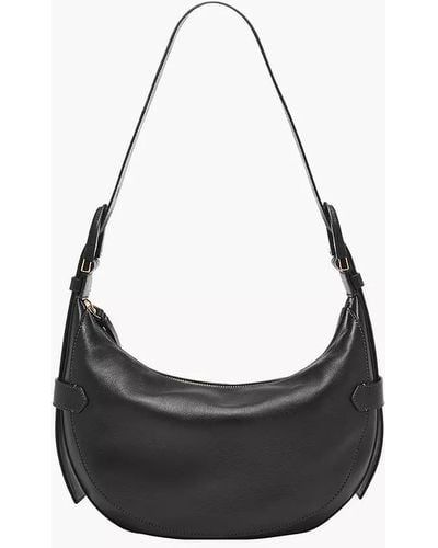 Fossil Harwell Leather Hobo Purse Handbag - Black