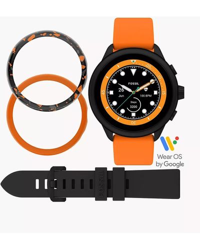 Fossil Gen 6 Wellness Edition Smartwatch Orange Silicone And Interchangeable Strap And Bumper Set