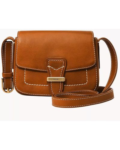 Fossil Tremont Small Flap Crossbody Bag Cognac Leather For S Zb1825222 - Brown