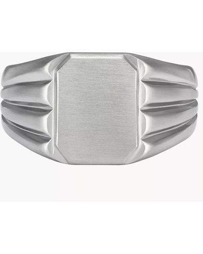 Fossil Stainless Steel Silver Signet Rings - Grey