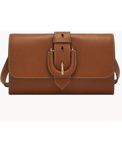 Fossil Harwell Leather Wallet Crossbody Bag - Brown