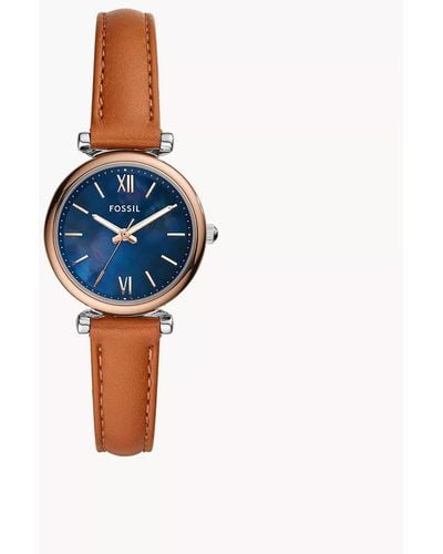 Fossil Carlie Mini Quartz Stainless Steel And Leather Watch - Brown