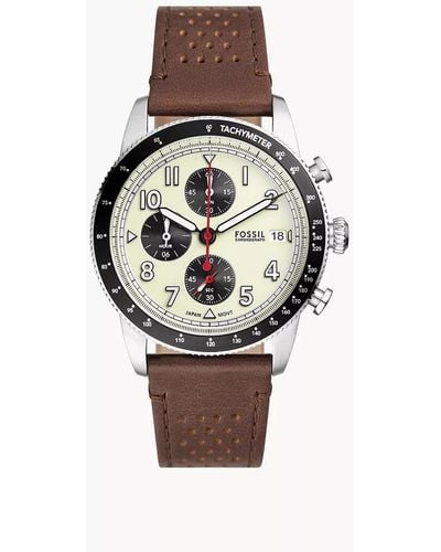 Fossil Sport Tourer Chronograph Brown Leather Watch - White