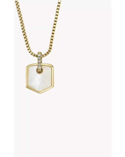 Fossil Heritage Crest Mother-of-pearl Gold-tone Stainless Steel Chain Necklace - Metallic