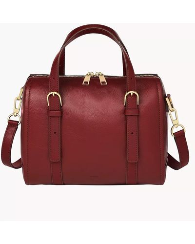 Fossil Carlie Leather Satchel - Red