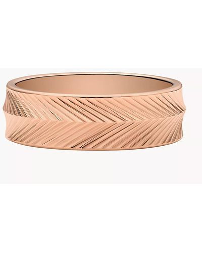 Fossil Harlow Linear Texture Rose Gold-tone Stainless Steel Band Ring - Natural