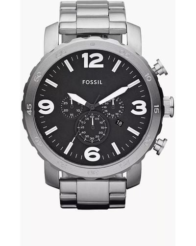 Fossil Nate Quartz Stainless Steel Chronograph Watch, Color: Silver-tone (model: Jr1353) - Metallic