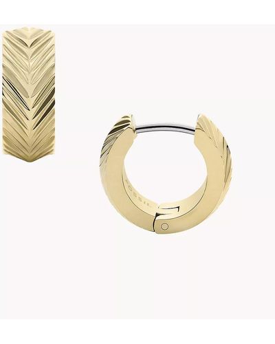 Fossil Harlow Linear Texture Gold-tone Stainless Steel Huggie Hoop Earrings - Metallic