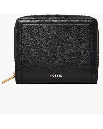 Fossil Logan Leather Wallet Rfid Blocking Small Multifunction - Black