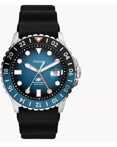 Fossil Blue Gmt Black Silicone Watch