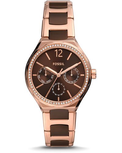 Fossil Eevie Multifunction, Rose Gold-tone Stainless Steel Watch - Brown