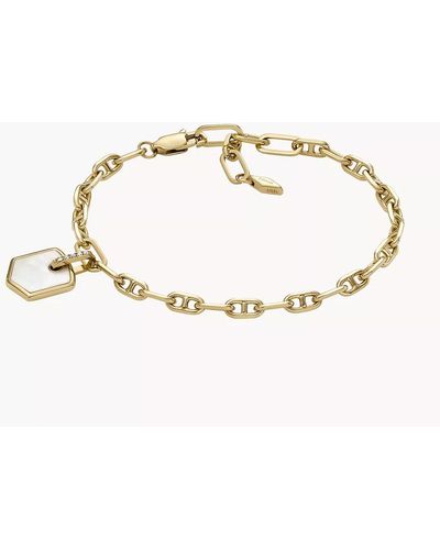 Fossil Heritage Crest Mother-of-pearl Gold-tone Brass Chain Bracelet - Metallic