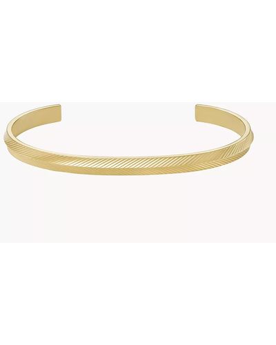 Fossil Harlow Linear Texture Gold-tone Stainless Steel Cuff Bracelet - Metallic