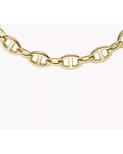 Fossil Heritage D-link Gold-tone Stainless Steel Anchor Chain Necklace - Metallic