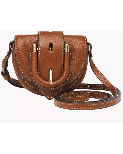 Fossil Harwell Leather Micro Flap Crossbody Purse Handbag - Brown