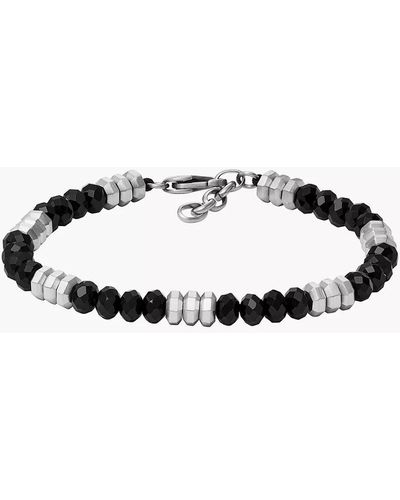 Fossil All Stacked Up Black Agate Beaded Bracelet - Metallic