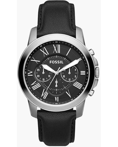 Fossil Men's Chronograph Grant Black Leather Strap Watch 44mm Fs4812