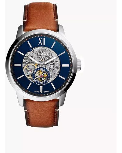 Fossil Townsman Me3154 Silver Leather Automatic Fashion Watch - Blue