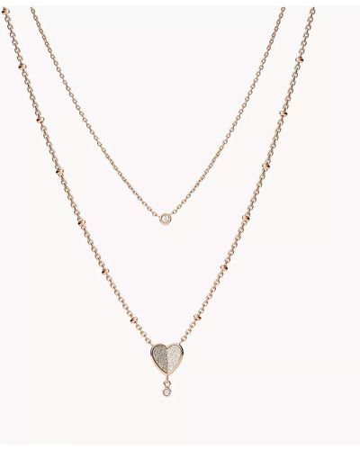 Fossil Val Hearts To You Mother-of-pearl Stainless Steel Multi-strand Necklace - Multicolour