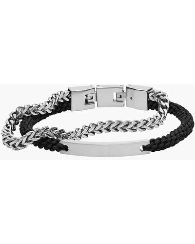Fossil Double-strand Nylon And Silver-tone Steel Bracelet Jewellery Jf03325040 - Metallic