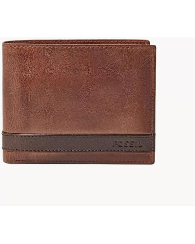 Fossil Quinn Leather Bifold With Coin Pocket Wallet - Brown