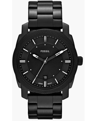 Fossil Machine Quartz Stainless Steel And Leather Chronograph Watch - Black