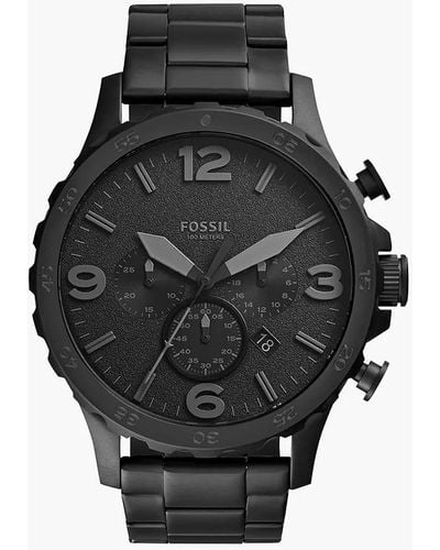 Fossil Nate Quartz Stainless Steel And Leather Casual Watch - Black