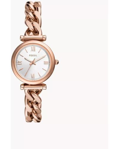 Fossil Carlie Three-hand Rose Gold-tone Stainless Steel Watch - White