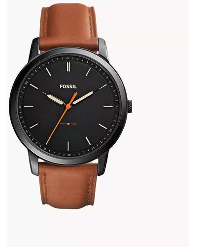 Fossil The Minimalist Slim Three-hand Light Brown Leather Watch - Black