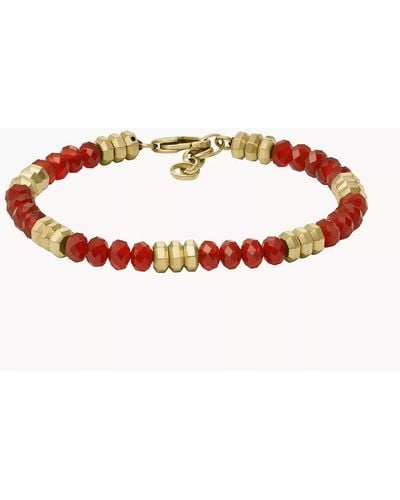 Fossil All Stacked Up Red Agate Beaded Bracelet