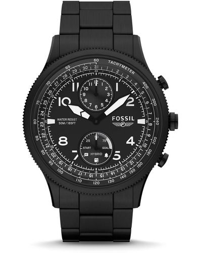 Fossil Hybrid Smartwatch Retro Pilot Dual-time Black Stainless Steel - Multicolour