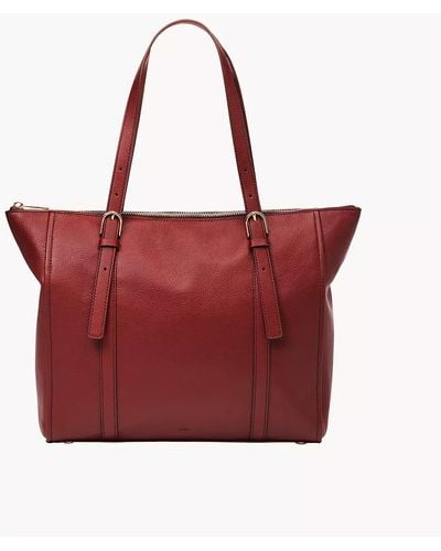 Fossil Carlie Leather Tote - Red