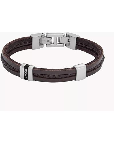 Fossil Leather Essentials Brown Leather Strap Bracelet