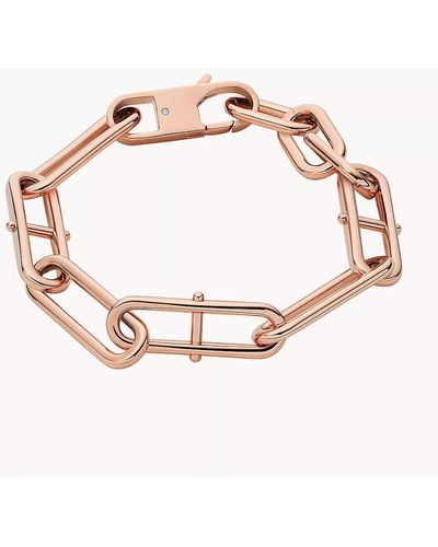 Fossil Heritage D-link Rose Gold-tone Stainless Steel Chain Bracelet - Pink