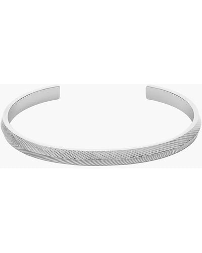 Fossil Harlow Linear Texture Stainless Steel Cuff Bracelet - White