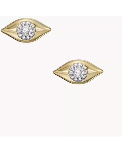 Fossil Evil Eye 14k Gold-plated Clear Laboratory Grown Diamond Stud Earrings - Metallic
