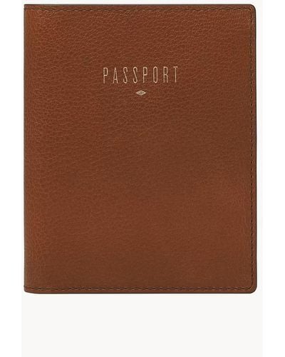 Fossil Passport Leather Wallet Rfid Blocking Travel Passport Holder Case - Brown