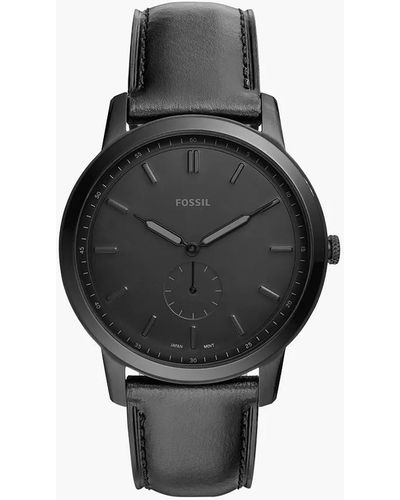Fossil The Minimalist-mono Stainless Steel Analog-quartz Watch With Leather Calfskin Strap - Black