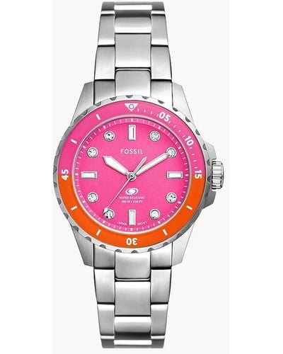 Fossil Blue Dive Three-hand Stainless Steel Watch - Pink