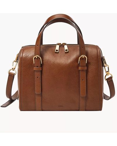 Fossil Carlie Leather Satchel Purse Handbag - Brown