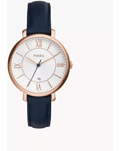 Fossil Jacqueline Navy Leather Watch - Blue
