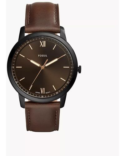Fossil Minimalist Quartz Stainless Steel And Leather Three-hand Watch - Brown
