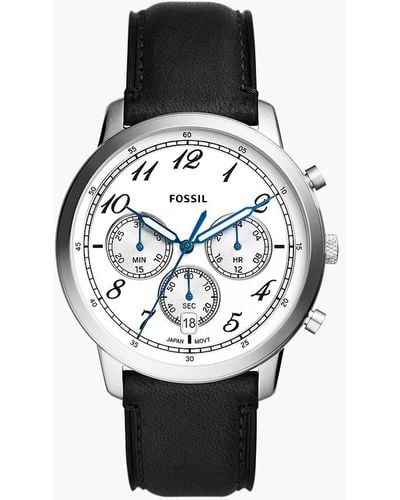 Fossil Neutra Chronograph Black Leather Watch - White