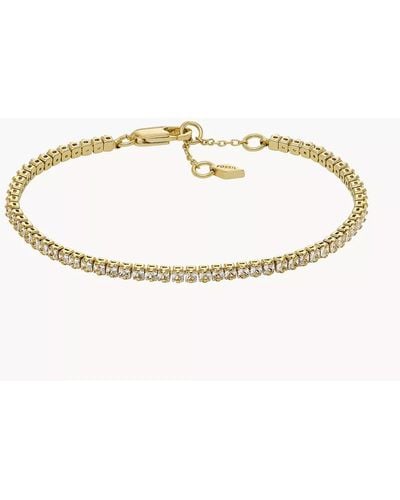 Fossil Ellis All Stacked Up Gold-tone Brass Tennis Chain Bracelet - Metallic